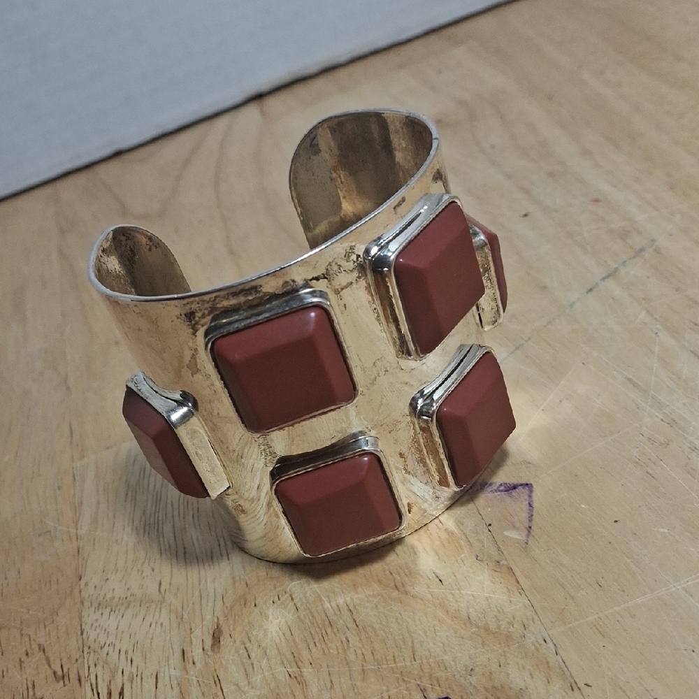 Gold and Brown Geometric Carnelian Bracelet
